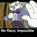 A dice-headed character in a suit making a dismissive hand gesture with text below reading No flaco, imposible.