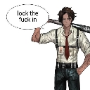 An anime man holding a baseball bat over his shoulder with a speech bubble that says lock the fuck in.