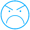 Blue pixelated face with a sad, frowning expression.