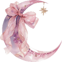 Crescent moon decorated with a large, flowing pink ribbon.