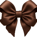 A brown ribbon tied into a decorative bow with smooth, satin-like texture.