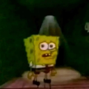 SpongeBob SquarePants standing with a wide-eyed, confused expression.