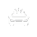 Police car icon with siren lights on top in white line art against a black background.