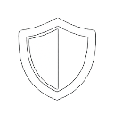 A white shield icon with a split design against a black background.
