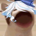 Cat with a blue hat and white hair opening and closing its mouth in a rhythmic pop-cat animation.