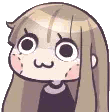 Anime girl with wide, blank eyes and a flat mouth looking expressionless.