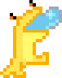 Casey the yellow creature dancing in a pixel art style.