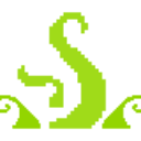 A green pixel art tentacle or vine sprout against a black background.