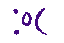 Emoticon showing a skeptical and disappointed face with purple pixelated text.
