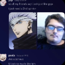 Satoru Gojo from Jujutsu Kaisen compared side-by-side with a man wearing glasses in a screenshot.