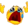 Yellow emoji face with wide open mouth and large blue tears streaming down, expressing extreme dramatic despair.