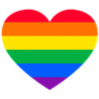 Rainbow heart icon featuring horizontal stripes in red, orange, yellow, green, blue, and purple.