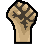 Fist raised in a gesture of solidarity rendered in pixel art style.