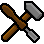 Hammer and chisel tools crossed in a pixel art style.