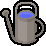 Watering can with a blue water reservoir rendered in a simple pixel art style.