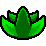 Green pixel art plant sprout with three leaves against a black background.