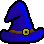 Wizard hat in blue with a brown band and gold buckle.
