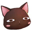 A brown cat head with wide, blank eyes and a deadpan expression looking confused.
