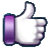 Hand making a thumbs-up gesture with a purple wristband on the wrist.