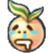 A round fruit character with a leaf on top, crying blue tears and drooling from its mouth.