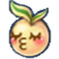 A round yellow fruit character with a green leaf on top, blushing cheeks, and puckered lips in a kissing expression.