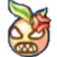 Round orange fruit character with a green leaf and an anime-style red vein symbol on its head showing an angry expression.