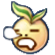 A yellow fruit character with green leaves on its head sleeping with a snot bubble coming out of its nose.