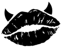 Lips depicted as a simple white line-art outline on a black background.
