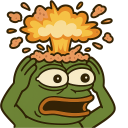 Pepe the Frog with his head exploding in a yellow mushroom cloud of shock.