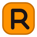 Letter R in black font centered on an orange rounded square background.