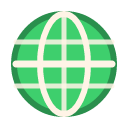 A green globe icon with white grid lines on a dark background.