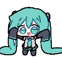 Hatsune Miku with a deadpan, unimpressed expression and long teal hair.