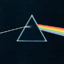 Prism with a white light beam entering and a rainbow spectrum emerging on a black background.