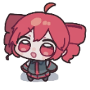 Chibi anime girl with bright red hair and large, wide eyes looking surprised with an open mouth.
