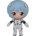 Rei Ayanami chibi character with blue hair and a white suit standing still.
