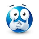 Blue smiley face with wide eyes and hands covering its mouth in shock.