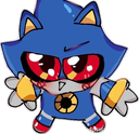 Metal Sonic robot character drawn in a chibi style with large red eyes and a small blue body.