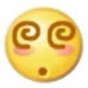 A yellow smiley face with spiral eyes and a small open mouth looking dazed.
