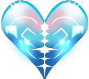 A stylized 3D blue heart with a glowing white pulse line running through the center.