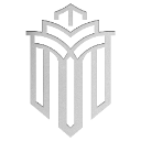 A metallic silver crest emblem with sharp, symmetrical lines on a black background.