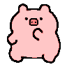 A group of pink pixelated pigs dancing in a rhythmic, repetitive motion.