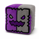 A purple and gray square plushie with a jagged, menacing grin and angry eyes.