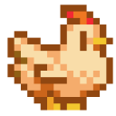 A small pixelated bird with white feathers and a yellow beak standing still.