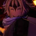 Roblox character with a wide, smug grin in dark lighting.