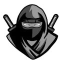 Ninja wearing a hood with two katanas crossed behind their back.
