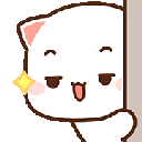 A white cartoon creature with a smug expression peeking from behind a brown wall.