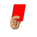 A human hand holding a solid red card against a dark background.