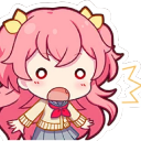Chibi anime girl with pink hair and yellow bows looking completely shocked with wide eyes and an open mouth.