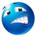 Blue circular emoji with a pained, grimacing expression and teeth clenched in discomfort.