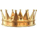 A shiny 3D golden crown with pointed spikes centered on a dark background.